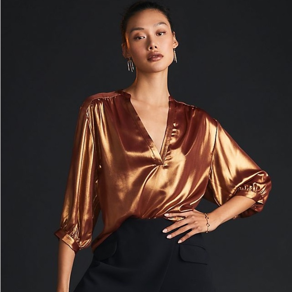 Anthropologie Metallic Foil Blouse